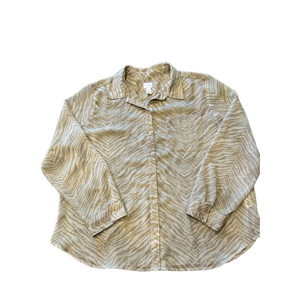 Chico's Sheer Gold and Off white Button down Blouse Size 3‎ (XL/16)